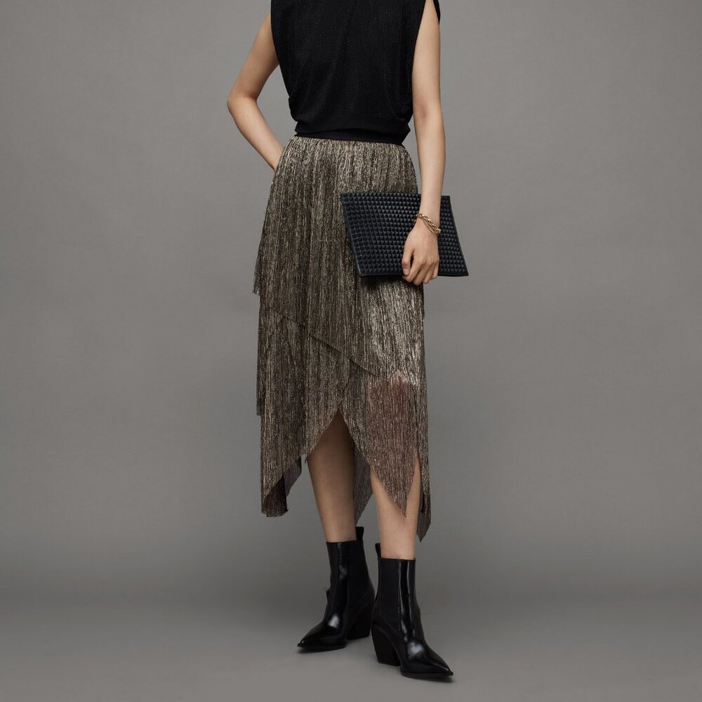 AllSaints Veena Tulle Skirt | Size: 0 | Color: Black/Gold